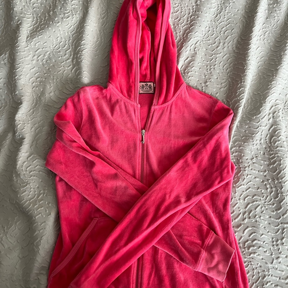 Vintage Girls Juicy Couture pink velour zip up hoodie XL